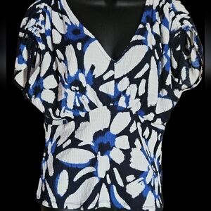 LOFT Black and Blue Floral Blouse
